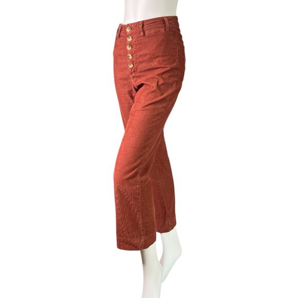 Marine Layer Bridget Corduroy Crop Rust Pant High Waist Button Fly Flare Size 4 - Picture 1 of 11
